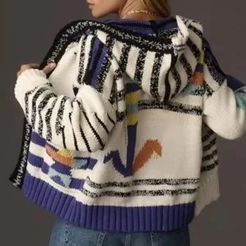 Anthropologie Maeve Hooded Anchor Cardigan XL
